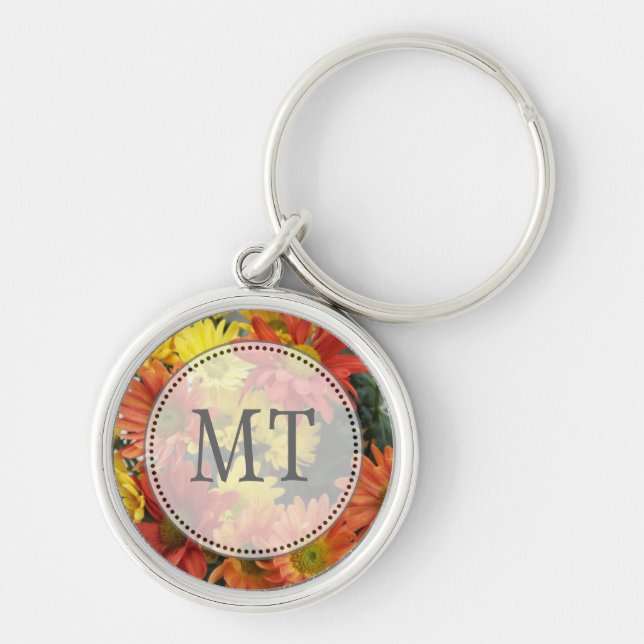Red, yellow, orange colourful autumn daisy key ring (Front)