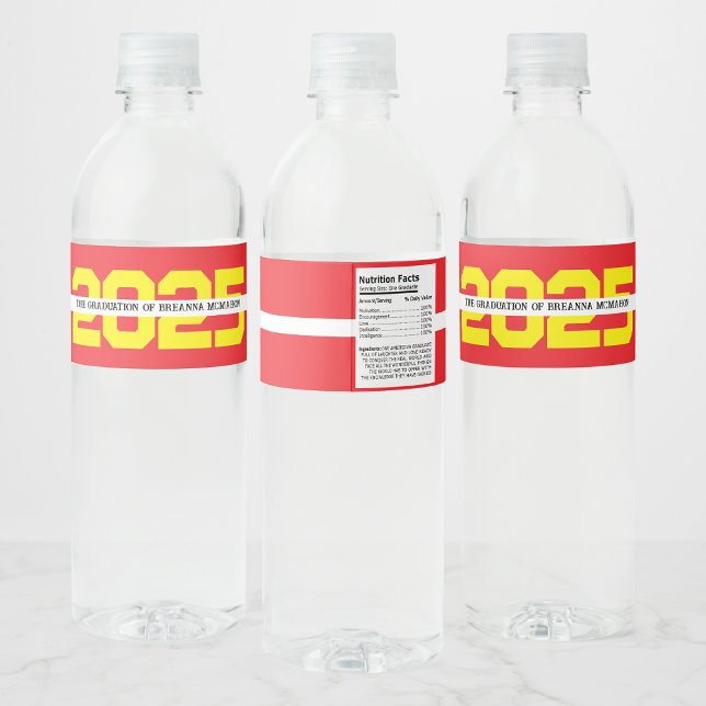 Red & Yellow Personalised Graduation Water Bottle Label (Creator Uploaded)