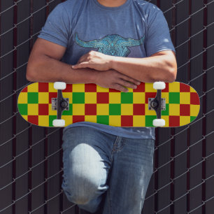 Red Yellow Pink Checkered Pattern Design  Skateboard