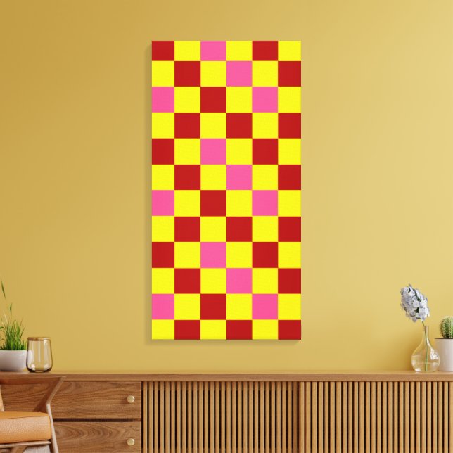 Red Yellow Pink Chequered Pattern Design  Canvas Print (Insitu(LivingRoom))