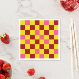 Red Yellow Pink Chequered Pattern Design  Napkin