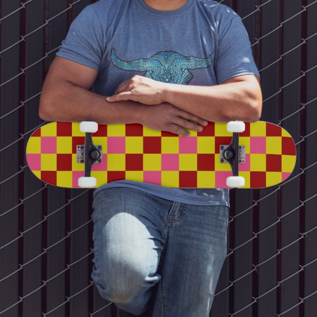 Red Yellow Pink Chequered Pattern Design  Skateboard (Outdoor 3)