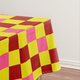 Red Yellow Pink Chequered Pattern Design  Tablecloth