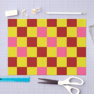 Red Yellow Pink Chequered Pattern Design  Tissue Paper