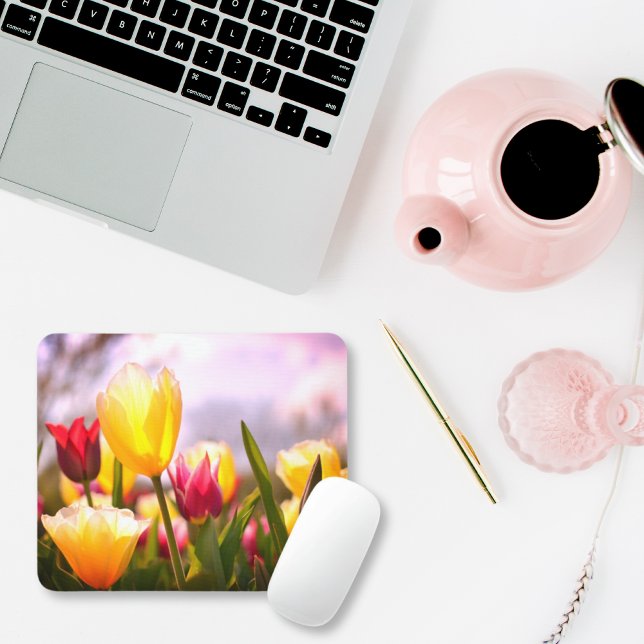 Red, Yellow & Pink Tulips in the Sun Mouse Mat (tulips mouse mat)