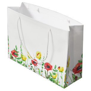 Red & Yellow Poppies Floral Design Large Gift Bag