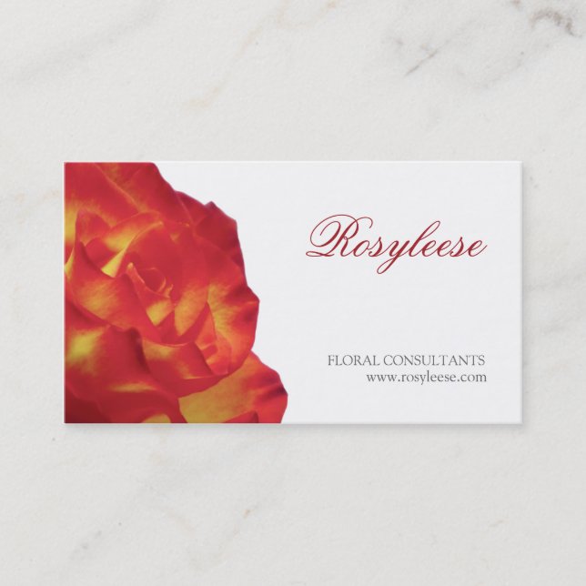 Red & Yellow Rose - Florist / Floral Consultant Business Card (Front)