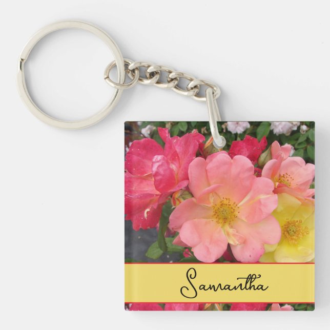 Red Yellow Rose Flower Floral Roses Key Ring (Front)