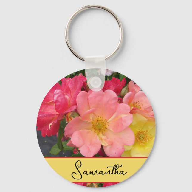 Red Yellow Rose Flower Floral Roses Key Ring (Front)