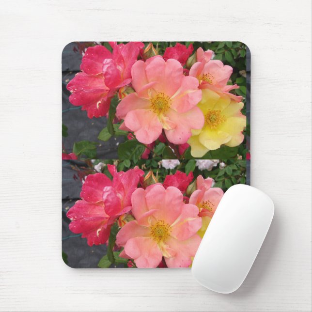 Red Yellow Rose Flower Floral Roses Mouse Mat (With Mouse)