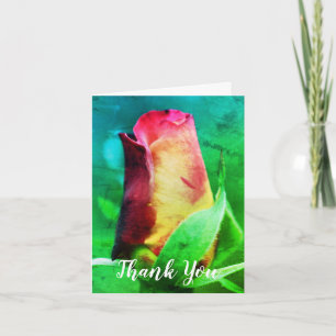 Red Yellow Rosebud Flower Art Thank You Card