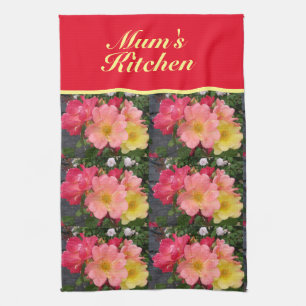 Red Yellow Roses Rose Flower Floral Tea Towel