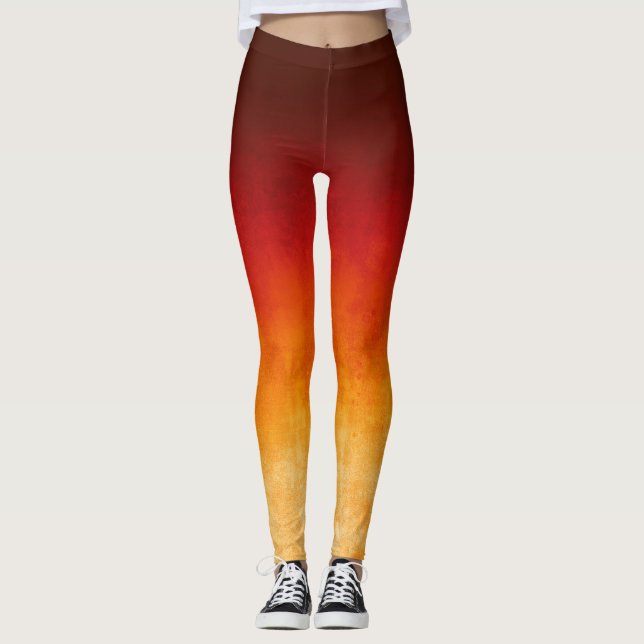 Red Yellow rustic ombre Leggings (Front)