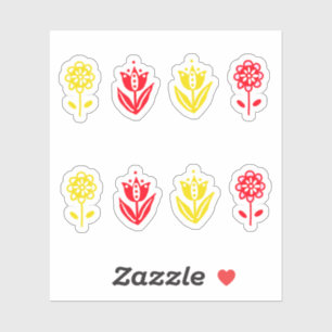 Red Yellow Scandi Folk Style Flowers