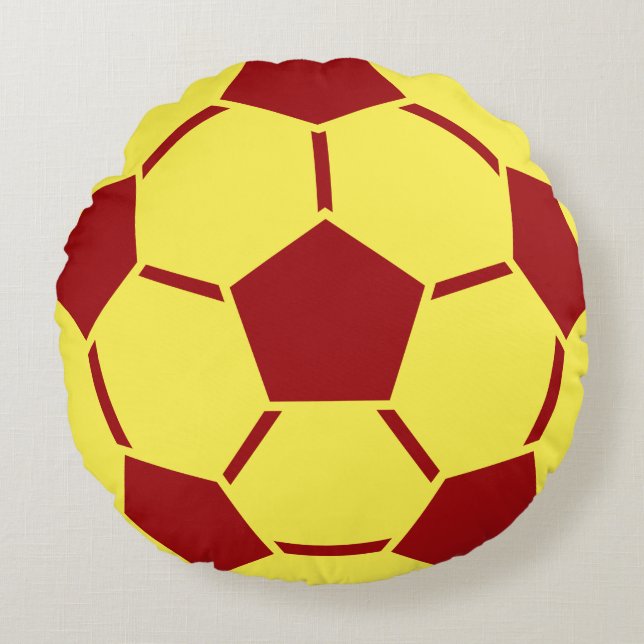 Red Yellow Soccer Ball Sports Team Round Pillow (Front)