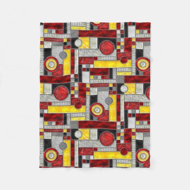 Red Yellow Stained Glass Fleece Blanket (Front)