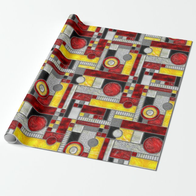 Red Yellow Stained Glass Wrapping Paper (Unrolled)