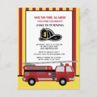 Red Yellow Striped Firetruck Child's 4th Birthday