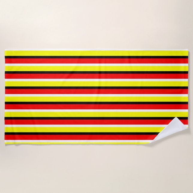 Red Yellow Stripes Pattern Design Beach Towel (Front)