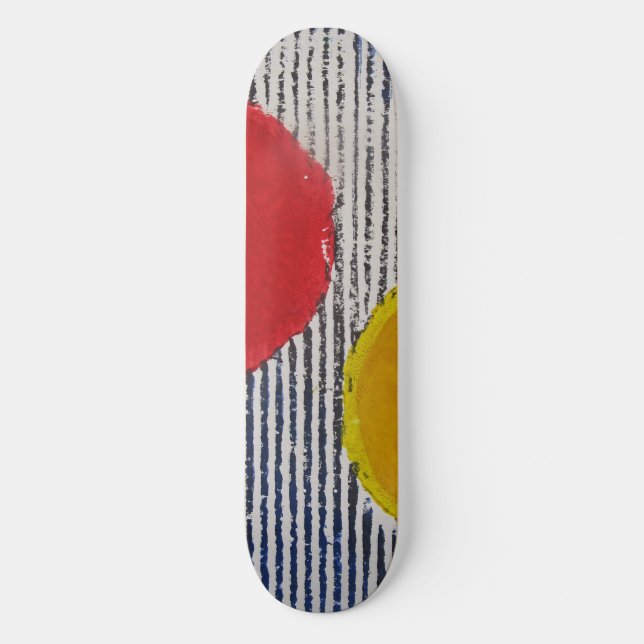 Red Yellow Sun Spot Black White Stripes Skateboard (Front)