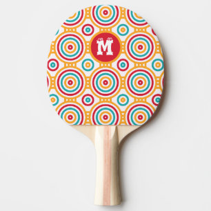Red Yellow Teal Funny Colourful Geometric Initial Ping Pong Paddle