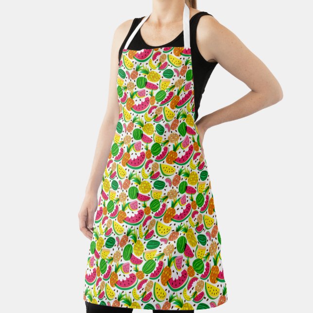 Red & Yellow Tropical Fruit Pattern Apron (Insitu)