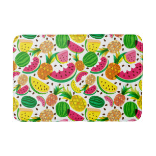 Red & Yellow Tropical Fruit Pattern Bath Mat