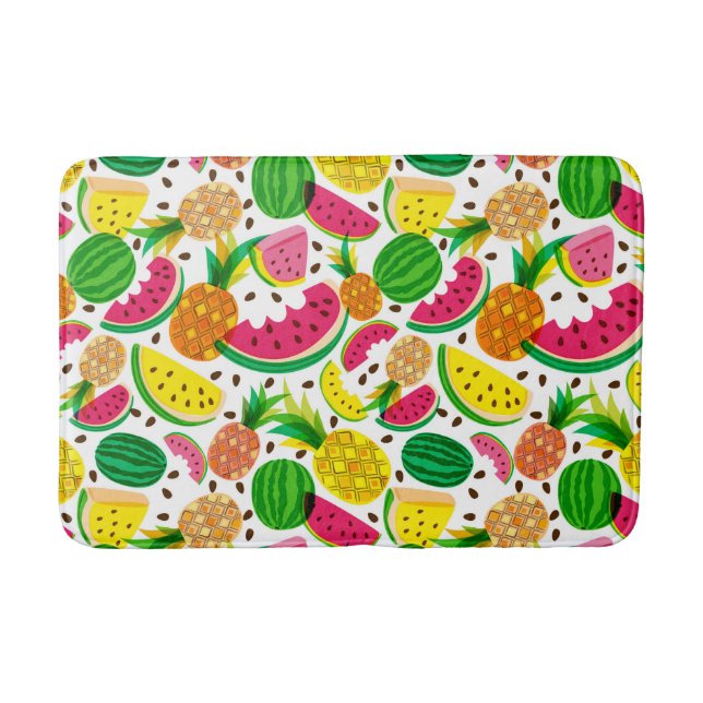 Red & Yellow Tropical Fruit Pattern Bath Mat (Front)