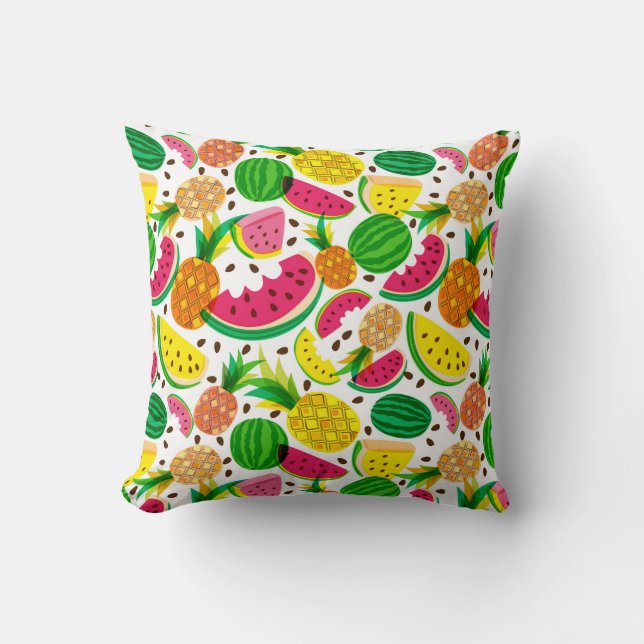 Red & Yellow Tropical Fruit Pattern Cushion (Front)