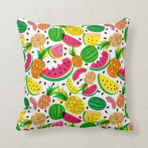Red & Yellow Tropical Fruit Pattern Cushion