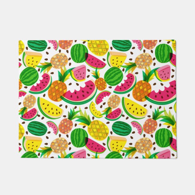 Red & Yellow Tropical Fruit Pattern Doormat (Front)