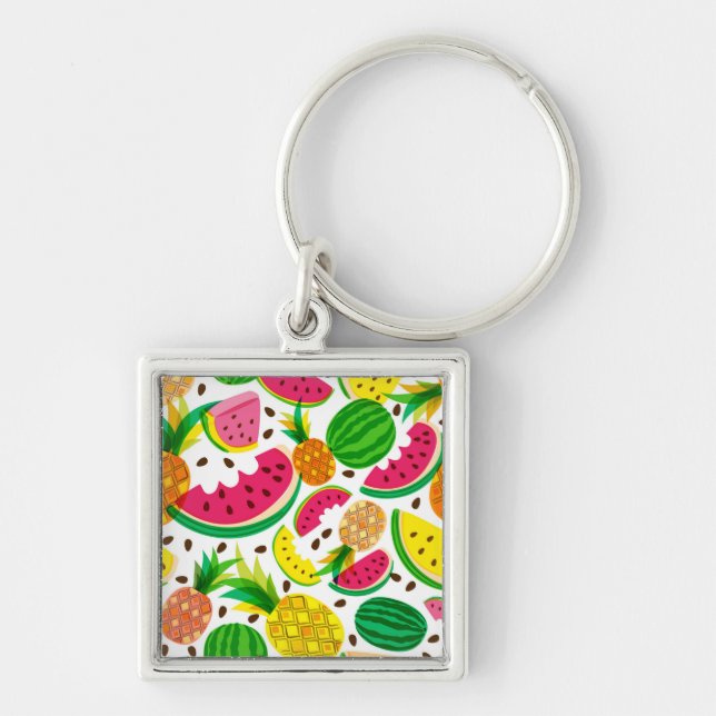 Red & Yellow Tropical Fruit Pattern Key Ring (Front)