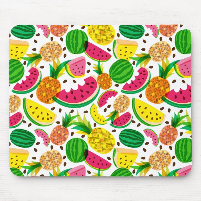 Red & Yellow Tropical Fruit Pattern Mouse Mat (Front)