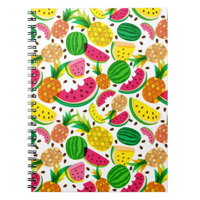 Red & Yellow Tropical Fruit Pattern Notebook (Front)