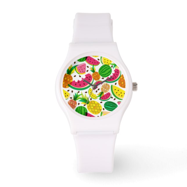 Red & Yellow Tropical Fruit Pattern Watch (Front)