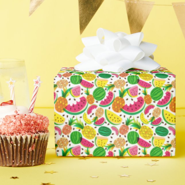 Red & Yellow Tropical Fruit Pattern Wrapping Paper (Birthday Party)