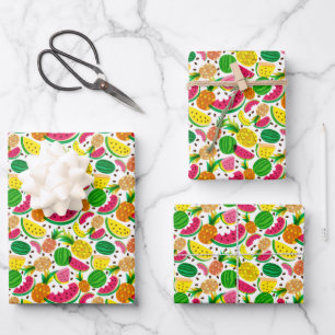 Red & Yellow Tropical Fruit Pattern Wrapping Paper Sheet
