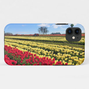 Red & Yellow Tulip Field with Hot Air Balloon iPhone 11 Case