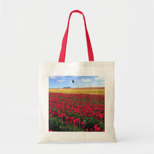 Red & Yellow Tulip Field with Hot Air Balloon Tote Bag