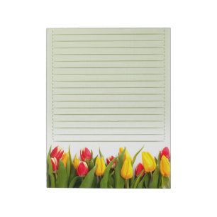Red Yellow Tulip Flowers Green Background Lined Notepad