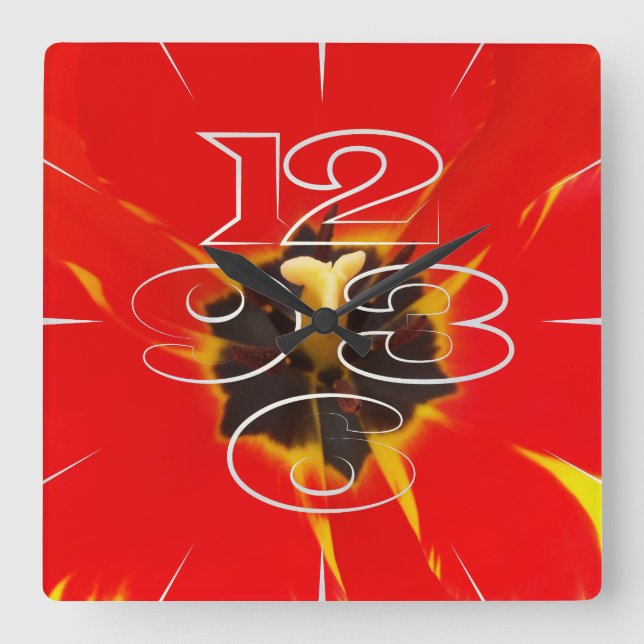 red yellow tulip square wall clock (Front)