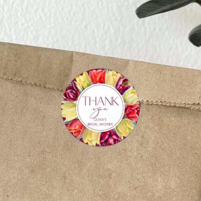 Red yellow tulips Bridal shower Thank You Classic Round Sticker (Creator Uploaded)