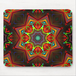 Red yellow twisted eight-pointed star kaleidoscope mouse mat