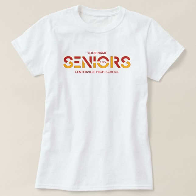 Red & Yellow Two-Colour Seniors Sliced Letters T-Shirt (Design Front)