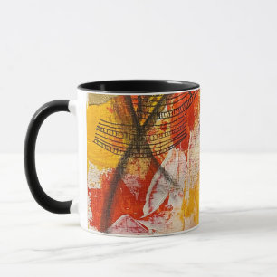 Red, yellow white and black abstract design mug