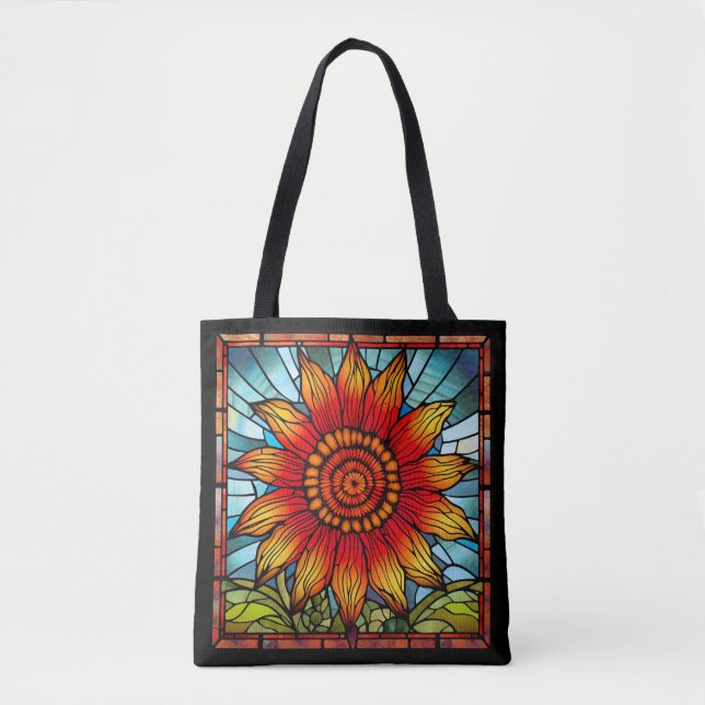 Red & Yellow Wildflower in Stained Glass Tote Bag (Front)