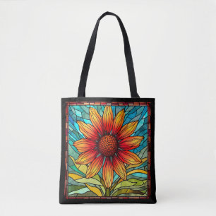 Red & Yellow Wildflower in Stained Glass Tote Bag