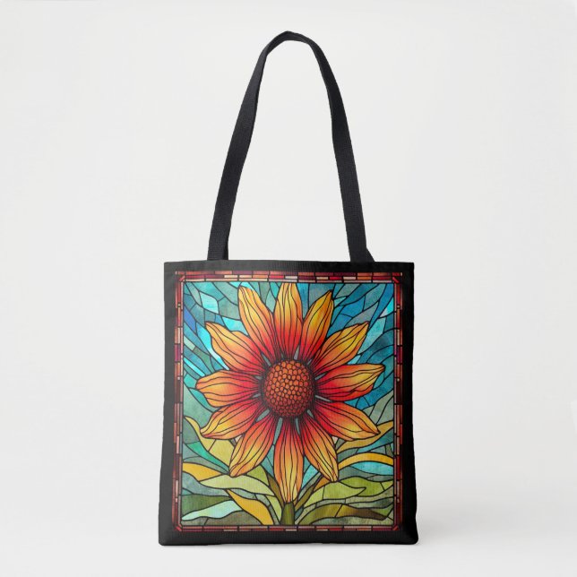 Red & Yellow Wildflower in Stained Glass Tote Bag (Front)