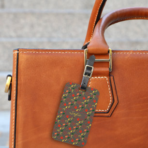 Red yellow wildflowers brown pattern Luggage Tag