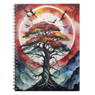 Red Yggdrasil Tree of Life Norse Pagan Witchy Notebook